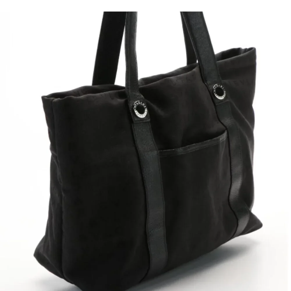 BVLGARI Black Logomania Canvas and Leather Trim Tote